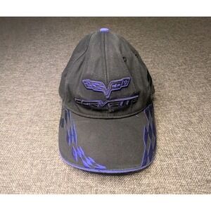 Corvette Sports Car Baseball Cap Blue Black Strap Back Racing Hat One Size